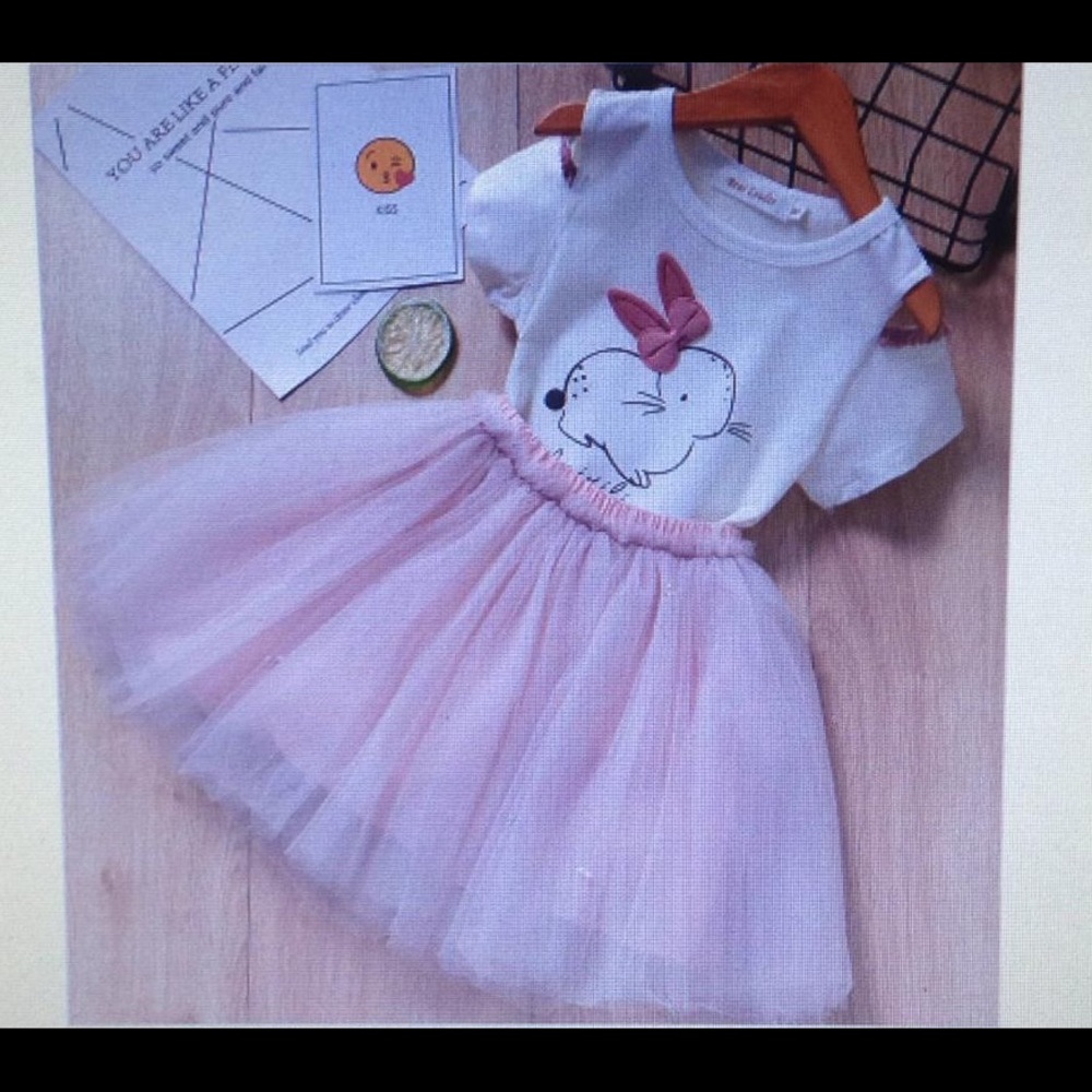 Summer kids Rabbit top + grey pearl skirt suit